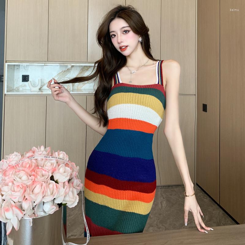 Casual Dresses Fashion Rainbow Striepd Slim Knitted Dress Women 2023 Summer Sleeveless Backless Elegant Spaghetti Strap, Striped
Casual Dresses Fashion Rainbow Striepd Slim Knitted Dress Women 2023 Summer Sleeveless Backless Elegant Spaghetti Strap, Striped