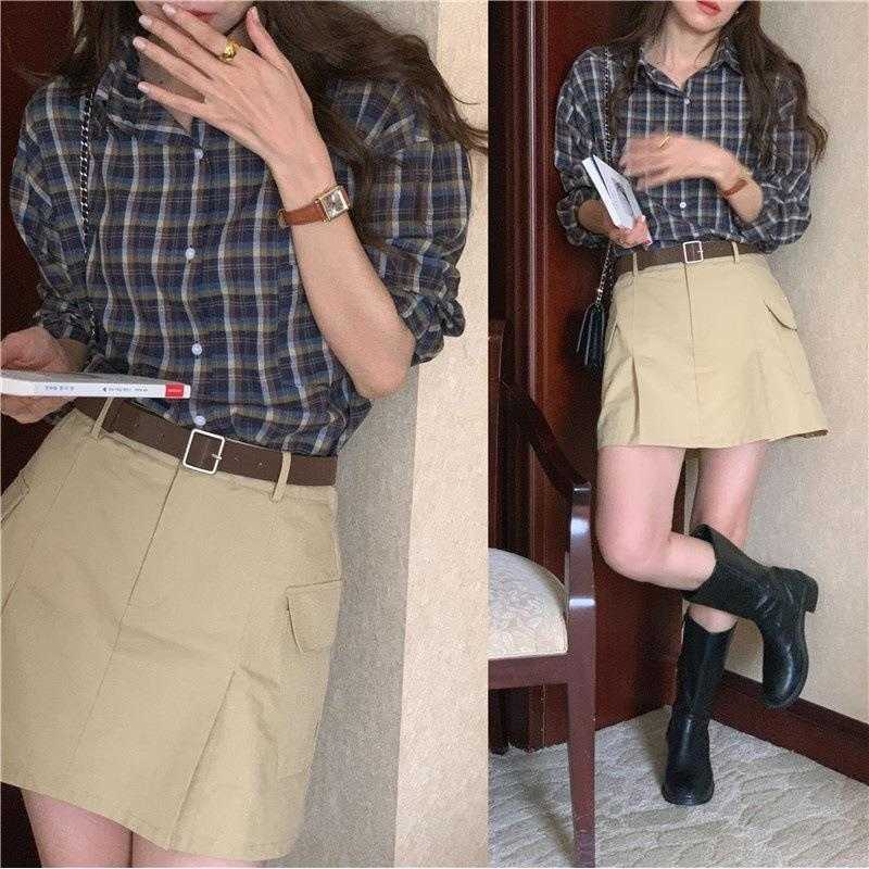 Korean Style Contrast Color Check Long Sleeved Shirt Womens Autumn Elegant Lapel, Brown
Korean Style Contrast Color Check Long Sleeved Shirt Womens Autumn Elegant Lapel, Brown