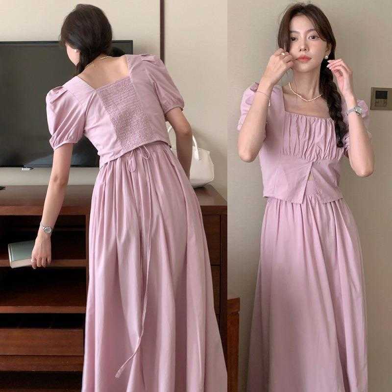 French Pleated Square Collar Dresses Slit Design Puff Sleeve Top Elastic Waist A, White
French Pleated Square Collar Dresses Slit Design Puff Sleeve Top Elastic Waist A, White
