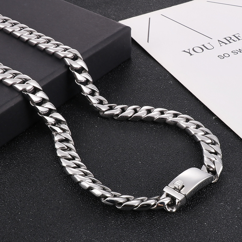 Mens Casting Cuban Chain Link Necklace Polished Silver Heavy Stainless Steel Gothic Simplicity Jewelry For Father Husband Boyfriends Friends Holiday G