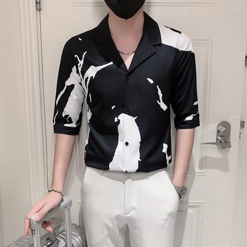 Men's Casual Shirts Black And White Printing Turn Down Collar Summer Half Sleeve For Men Clothing Simple Slim Fit Prom Tuxedo Dress
Men's Casual Shirts Black And White Printing Turn Down Collar Summer Half Sleeve For Men Clothing Simple Slim Fit Prom Tuxedo Dress