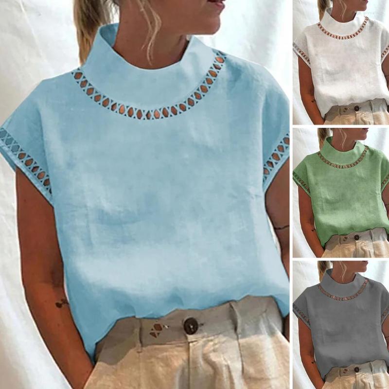 Women' Blouses Stand Collar Short Sleeve Women T-shirt Colorfast Hollow Out Summer Solid Color Dressing Up Loose Tee Top Streetwear, Green
Women' Blouses Stand Collar Short Sleeve Women T-shirt Colorfast Hollow Out Summer Solid Color Dressing Up Loose Tee Top Streetwear, Green