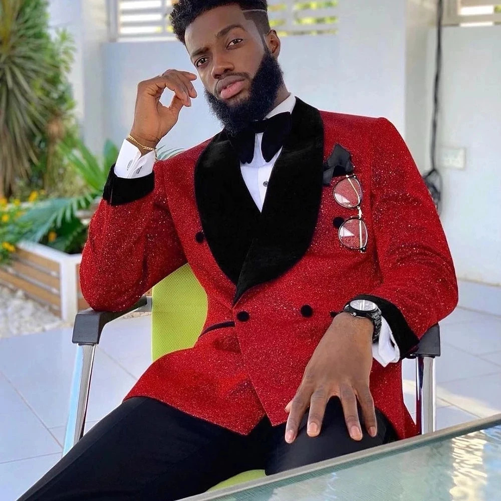 Men s Suits Blazers Glitter Red Sequins Mens Groom Wedding Tuxedo Double Breasted Blazer Formal Business Prom Dress 2 Pieces Traje De Hombre 231114