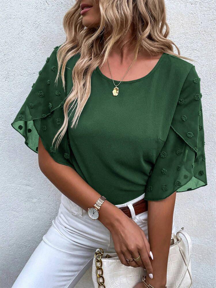 Women' Blouses Lace Splicing Flying Sleeve Blouse Women Casual Pullover Shirt Female Fashion O Neck Loose Ladies Commuter Top, Green
Women' Blouses Lace Splicing Flying Sleeve Blouse Women Casual Pullover Shirt Female Fashion O Neck Loose Ladies Commuter Top, Green