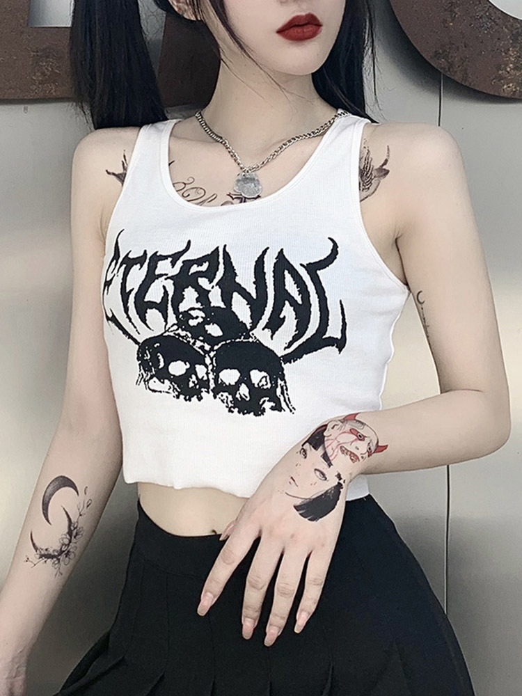 Camisoles Tanks Harajuku Punk Goth Sexy Crop Top Summer Mujer 90s Grunge Graphic Skull Print Fashion Sleeveless Slim Vest Tank Top 230414, White
Camisoles Tanks Harajuku Punk Goth Sexy Crop Top Summer Mujer 90s Grunge Graphic Skull Print Fashion Sleeveless Slim Vest Tank Top 230414, White