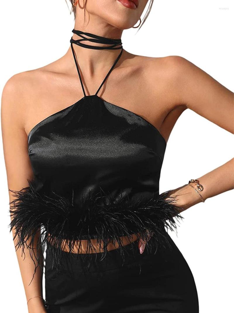 Women's Tanks Women Sexy Satin Silk Halter Self Tie Fuzzy Trim Crop Cami Top For Party Festival Club Wear, White
Women's Tanks Women Sexy Satin Silk Halter Self Tie Fuzzy Trim Crop Cami Top For Party Festival Club Wear, White