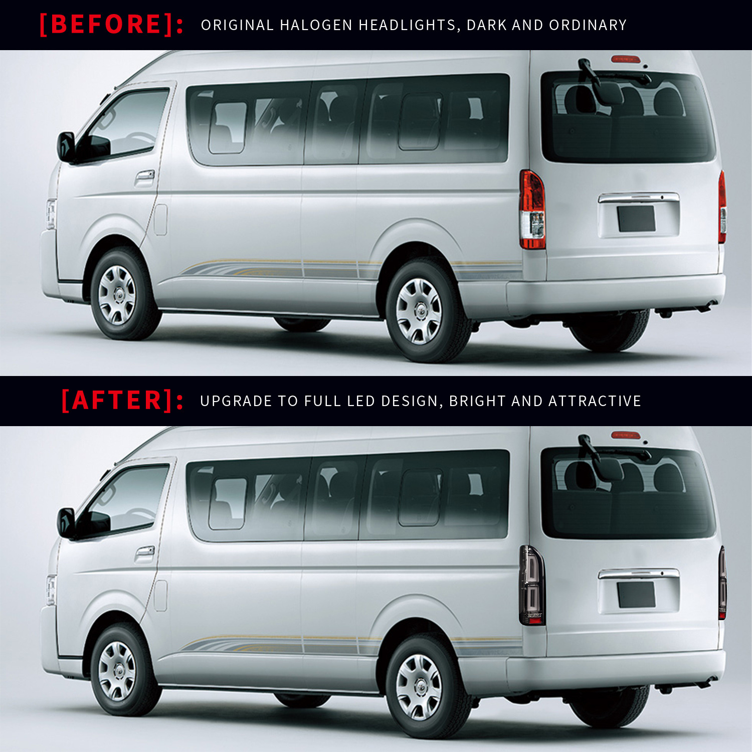 Car Tuning Taillight For Toyota HIACE 20 05-20 20 LED Taillights Brake Reverse Dynamic Turn Signal Lights Upgrade