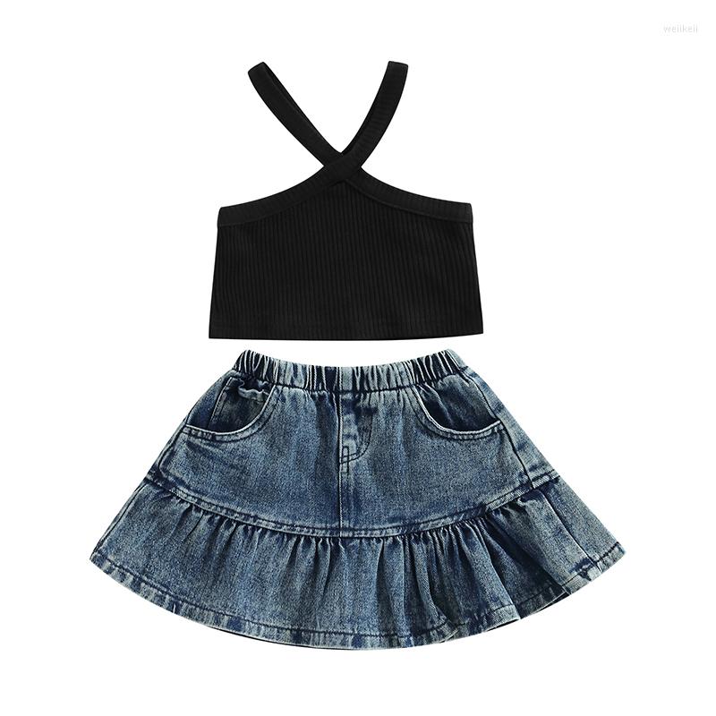 Clothing Sets Kids Baby Girl Summer Outfit Casual Solid Color Ribbed Camisole Elastic Denim Skirt Set For Toddler, Ivory
Clothing Sets Kids Baby Girl Summer Outfit Casual Solid Color Ribbed Camisole Elastic Denim Skirt Set For Toddler, Ivory