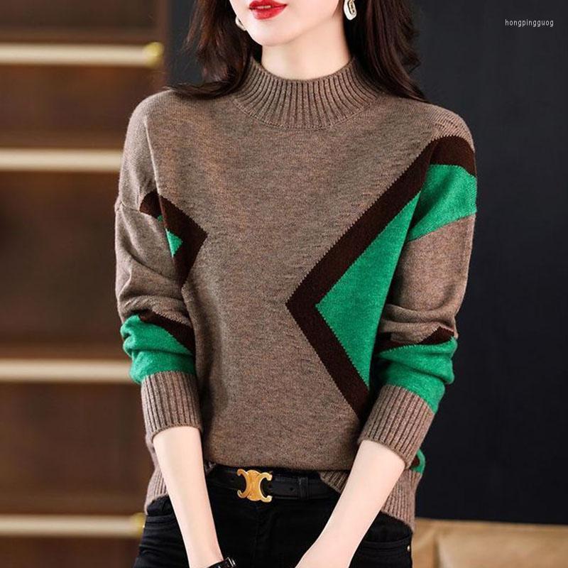 Women's Sweaters Korean Fashion Vintage Knitted Autumn Winter Mock Neck Long Sleeve Panelled Pullovers Women Clothing Loose Casual Tops, Beige camel
Women's Sweaters Korean Fashion Vintage Knitted Autumn Winter Mock Neck Long Sleeve Panelled Pullovers Women Clothing Loose Casual Tops, Beige camel