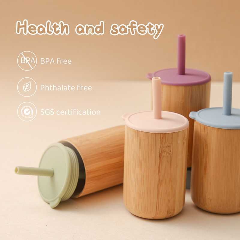 Cups Dishes Utensils 1 PCS Baby Feeding Cup With Straw Children Learn Feeding Drinking Bamboo Kids Training Cup with Straw AA230413