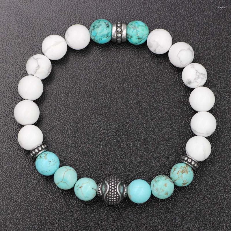 Strand 8mm White Blue Turquoises Natural Stone Elastic Bracelet Stainless Steel Ball & Bangles Jewelry For Men Women
Strand 8mm White Blue Turquoises Natural Stone Elastic Bracelet Stainless Steel Ball & Bangles Jewelry For Men Women