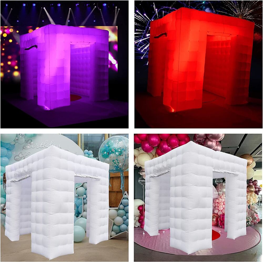 Compact LED-Illuminated White Inflated Cubic Photo Booth for Instant Snaps at Gatherings