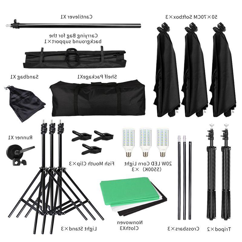 FreeShipping Photo Studio LED Softbox Lighting Kit Boom arm Background Support Stand 3 Color Green Backdrop for Photography Video Shoot Puoi