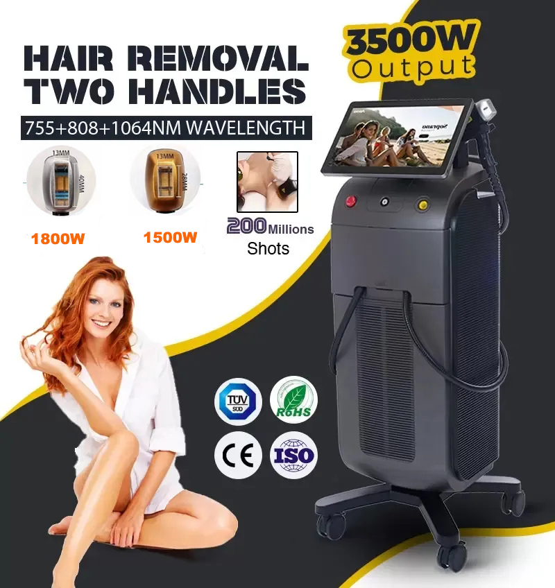 2024 Diode laser hair removal machine 3 wavelength 808nm 755nm 1064nm with 3500 watts skin rejuvenation 3 times remove hair forever