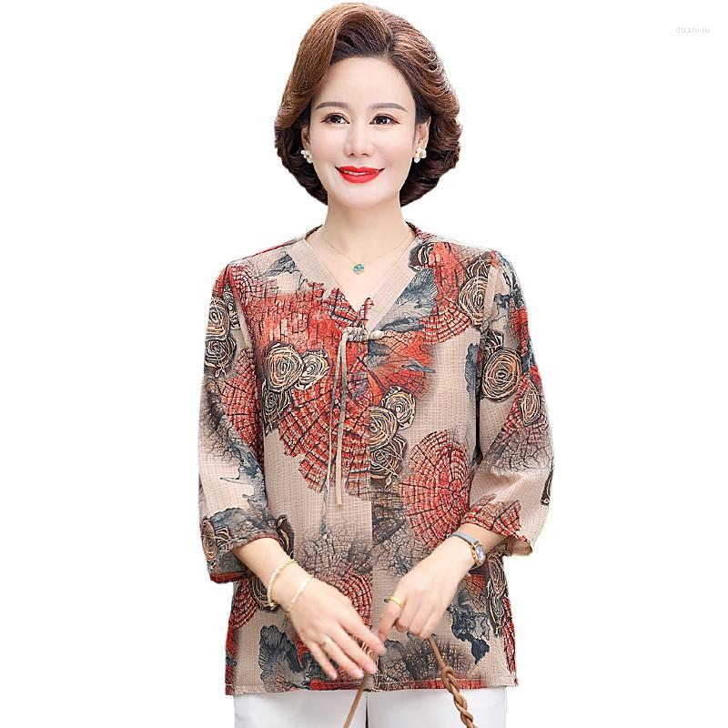 Women's T Shirts Summer 3/4 Sleeve Button V-neck Chic Printed Chiffon Blouse Ladies Loose Elegant Vintage Shirt Women Mother Top Female, Green
Women's T Shirts Summer 3/4 Sleeve Button V-neck Chic Printed Chiffon Blouse Ladies Loose Elegant Vintage Shirt Women Mother Top Female, Green