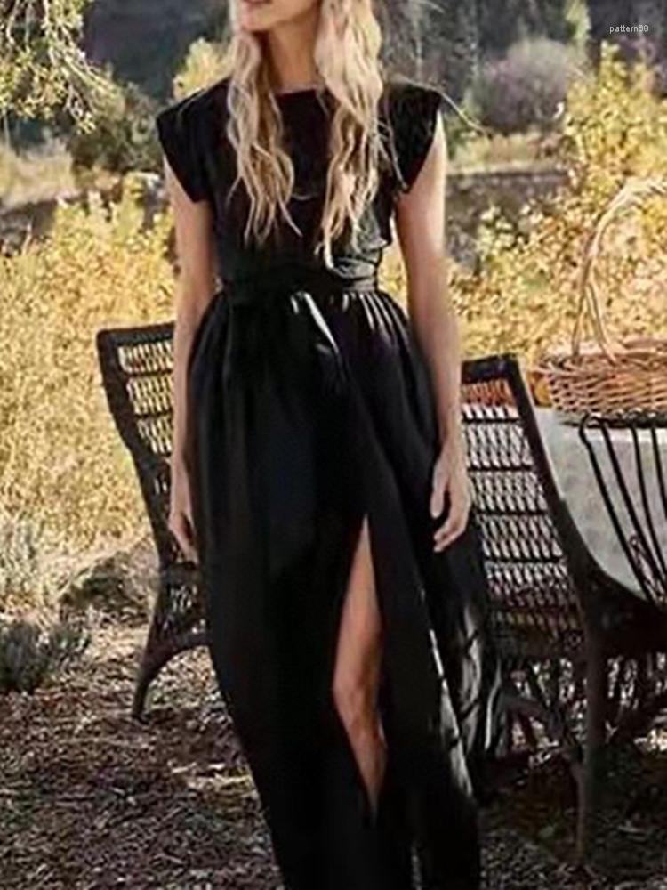 Casual Dresses Women Black Sleeveless Split Midi Dress Slim Waist Lace-Up 2023 Spring Sumemr Ladies Square Collar Long Robes With Sashes
Casual Dresses Women Black Sleeveless Split Midi Dress Slim Waist Lace-Up 2023 Spring Sumemr Ladies Square Collar Long Robes With Sashes