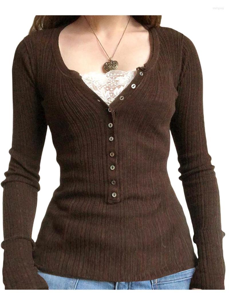 Women's T Shirts Women S Crew Neck Button Pullover Tops Long Sleeve Slim Fit Ribbed Knit Henley Y2k Aesthetic Shirt Streetwear, Brown 5
Women's T Shirts Women S Crew Neck Button Pullover Tops Long Sleeve Slim Fit Ribbed Knit Henley Y2k Aesthetic Shirt Streetwear, Brown 5