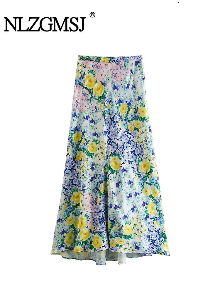 

Skirts Nlzgmsj TRAF Floral Long Skirt Women Print High Waist Skirts for Women Summer Satin Midi Skirts Woman Chic Evening Skirt 230414, Black