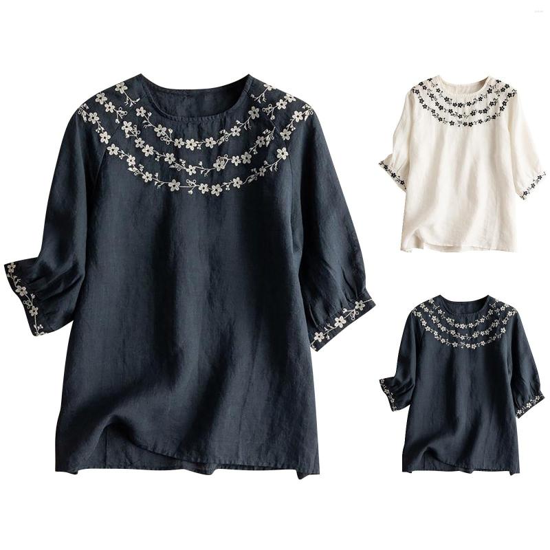 Women's Blouses 3/4 Sleeve Embroidered Cotton Linen Ladies Tops Literary Retro Women White Black V Neck Shirt Loose Spring Summer Top, Navy
Women's Blouses 3/4 Sleeve Embroidered Cotton Linen Ladies Tops Literary Retro Women White Black V Neck Shirt Loose Spring Summer Top, Navy