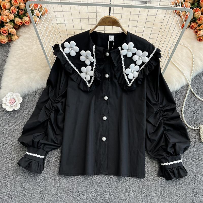 Women's Blouses Spring Autumn 2023 Flower Doll Collar White Shirt Lantern Long Sleeve Sweet Tops Single-breasted Women Blouse, Black
Women's Blouses Spring Autumn 2023 Flower Doll Collar White Shirt Lantern Long Sleeve Sweet Tops Single-breasted Women Blouse, Black