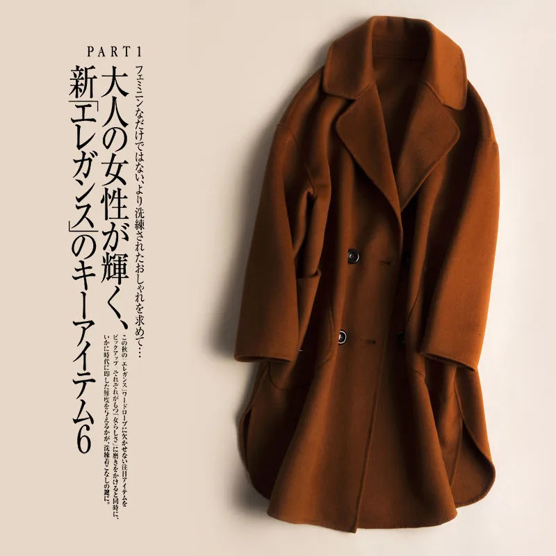 Women's Wool Blends Autumn Winter Women Woolen Coat Turn Down Collar Double Breasted 100% Wool Coat Camel Women Warm Coat Casaco Feminino P1066 2