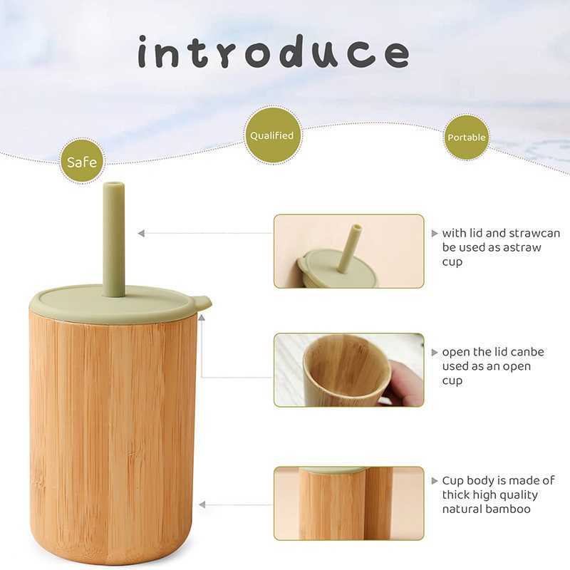 Cups Dishes Utensils 1 PCS Baby Feeding Cup With Straw Children Learn Feeding Drinking Bamboo Kids Training Cup with Straw AA230413