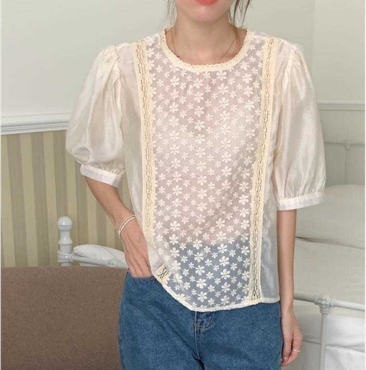 Korean Style Lace Stitching Womens Blouses Micro Transparent Puff Sleeve, Picture color
Korean Style Lace Stitching Womens Blouses Micro Transparent Puff Sleeve, Picture color