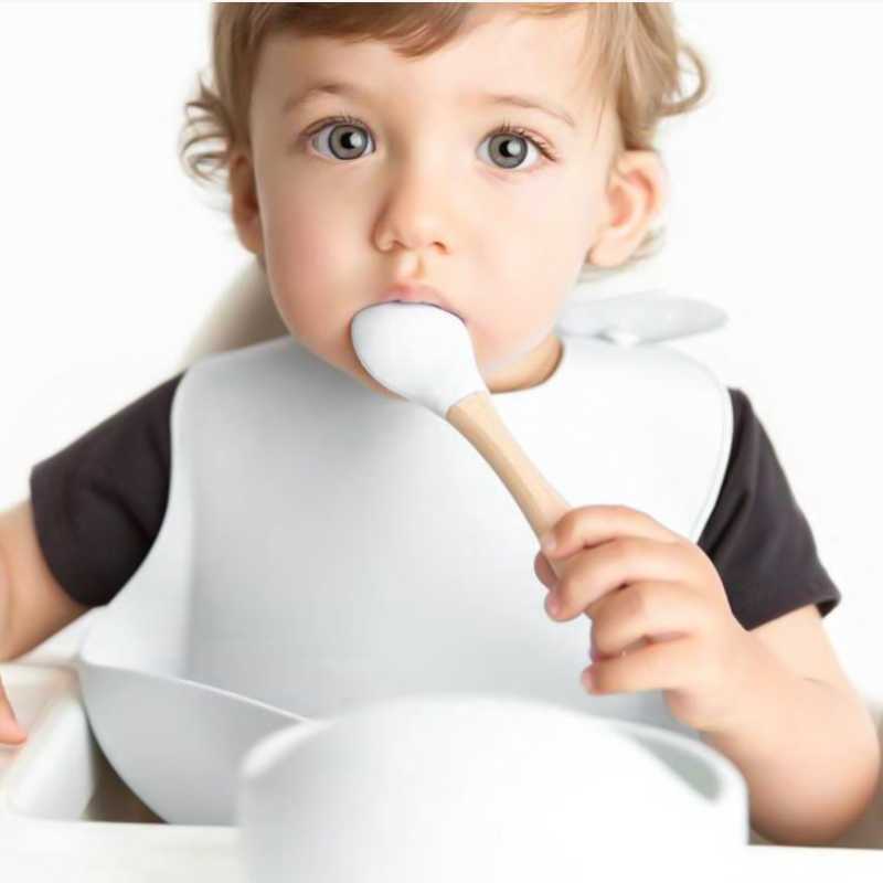 Cups Dishes Utensils 3/5/6Pcs Baby Silicone Feeding Set BPA Free Bowl Divided Plate With Suction Silicone Handle Spoon Fork Bibs Children Dishes AA230