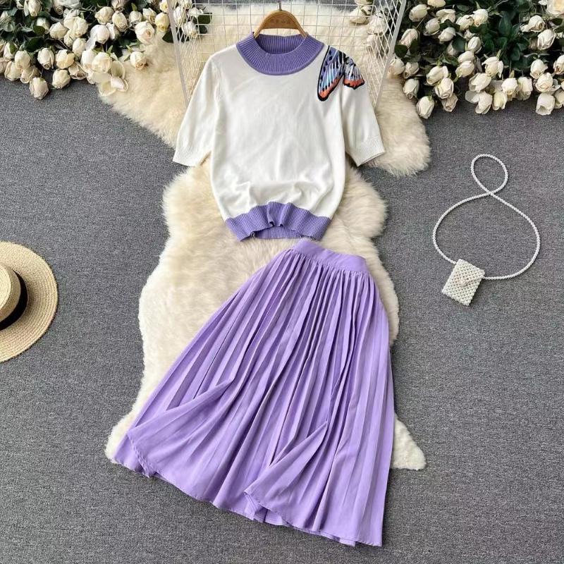 Work Dresses Runway Elegant Summer Two Piece Set Outfits For Women Butterfly Embroidery Knitted O Neck Tops High Waist Pleated Skirt Suits, Purple
Work Dresses Runway Elegant Summer Two Piece Set Outfits For Women Butterfly Embroidery Knitted O Neck Tops High Waist Pleated Skirt Suits, Purple