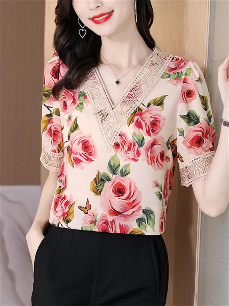Women' Blouses & Shirts Woman Summer Style Chiffon Lady Casual Short Sleeve V-Neck Flower Printed Blusas Tops SP1400Women, Pink
Women' Blouses & Shirts Woman Summer Style Chiffon Lady Casual Short Sleeve V-Neck Flower Printed Blusas Tops SP1400Women, Pink
