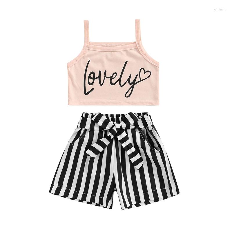 Clothing Sets Kids Girls Casual Suit Letter Printed Sleeveless Sling Tops Stripe Short Pants With Belt
Clothing Sets Kids Girls Casual Suit Letter Printed Sleeveless Sling Tops Stripe Short Pants With Belt