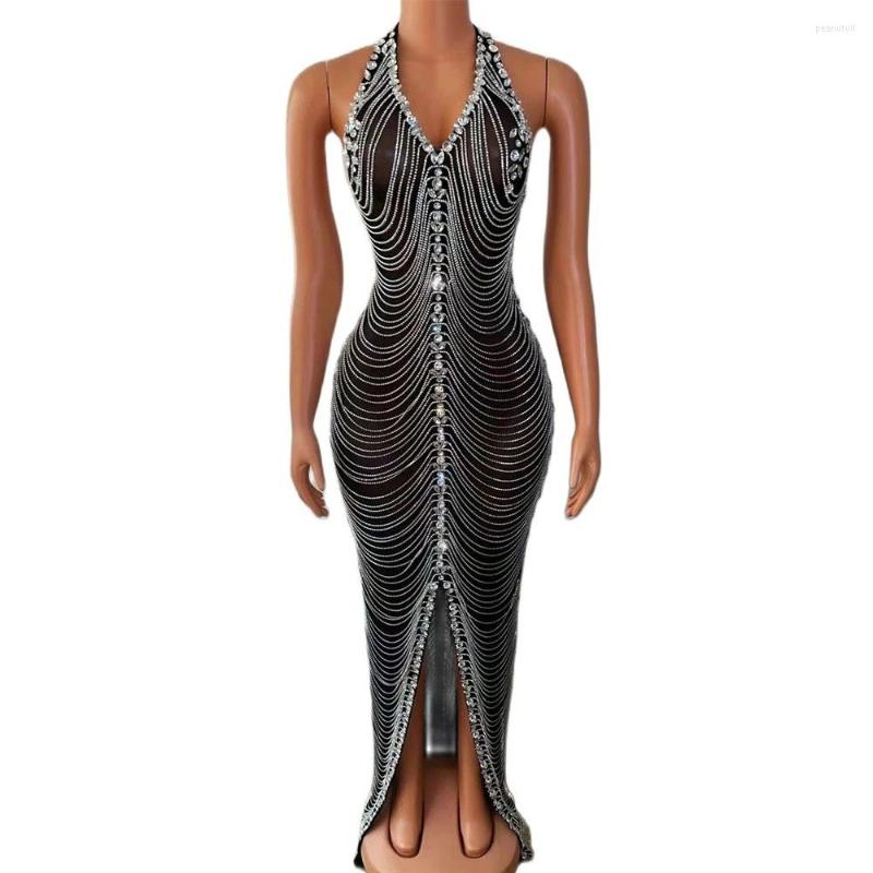 Stage Wear Luxrious Rhinestones Chains Transparent V Neck Backless Black Long Dress Sexy Evening Birthday Celebriate Prom, Shorter type
Stage Wear Luxrious Rhinestones Chains Transparent V Neck Backless Black Long Dress Sexy Evening Birthday Celebriate Prom, Shorter type