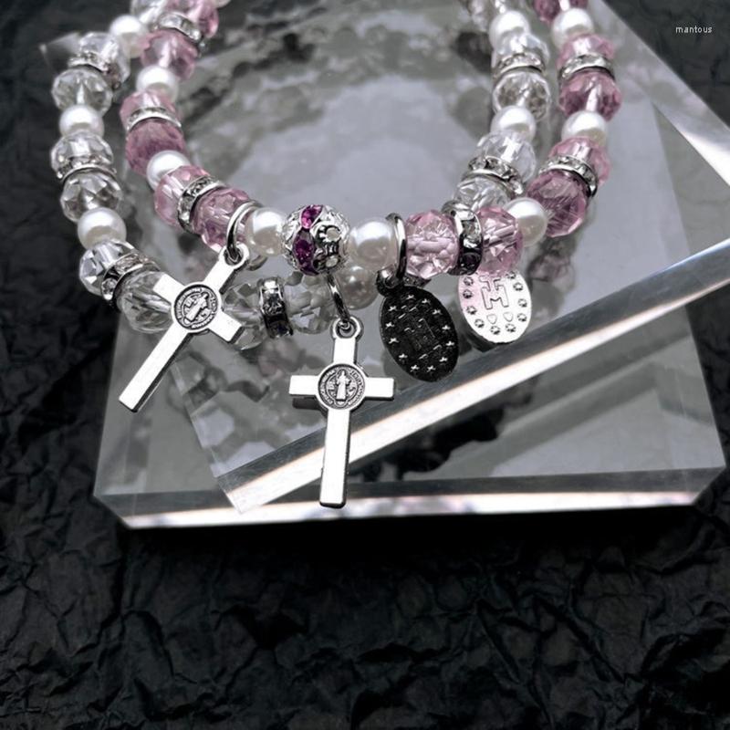 Link Bracelets 41QC Crystal Beaded Pearls Stretch For Women Men Jewelry Religious Gift