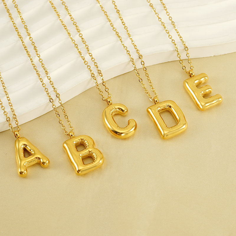 New Fashion Trendy Stainless Steel 18K Yellow Gold Plated A-Z Bubble Letter Pendant Necklace for Girls Women for Party Wedding Nice Gift
