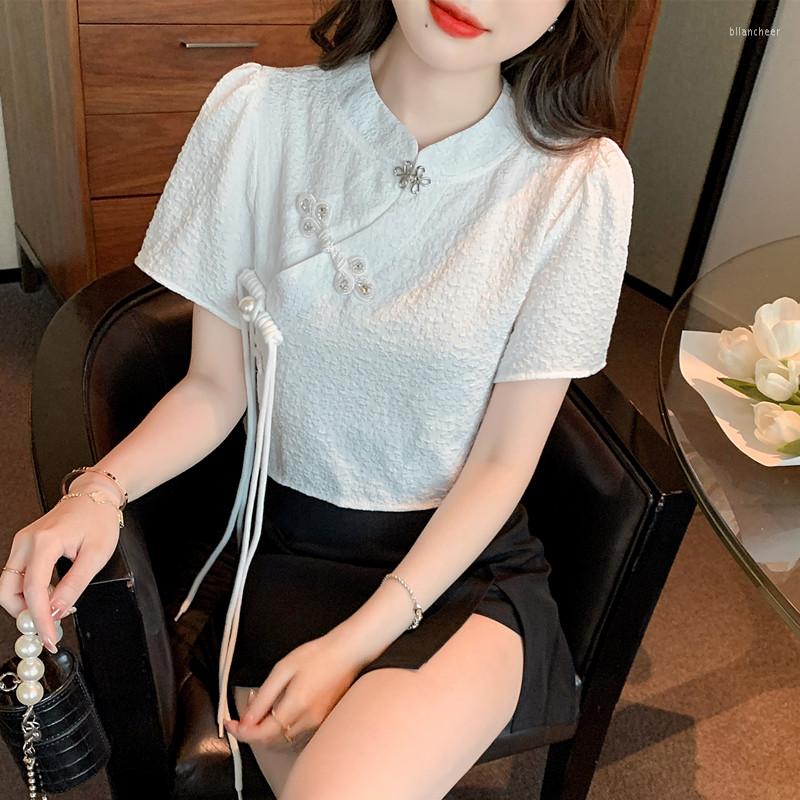 Women' Blouses Vintage Chinese Style Shirt For Women Summer 2023 In Solid Casual Slim Fashionable Short Sleeve Top O-Neck, White
Women' Blouses Vintage Chinese Style Shirt For Women Summer 2023 In Solid Casual Slim Fashionable Short Sleeve Top O-Neck, White