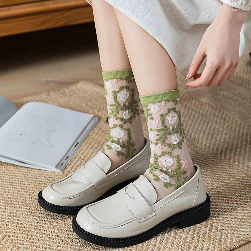 Women Socks Transparent Cute Flowers Embroidery Crystal Glass Silk Summer Female Girl Ultrathin Elastic Middle Tube, 04
Women Socks Transparent Cute Flowers Embroidery Crystal Glass Silk Summer Female Girl Ultrathin Elastic Middle Tube, 04