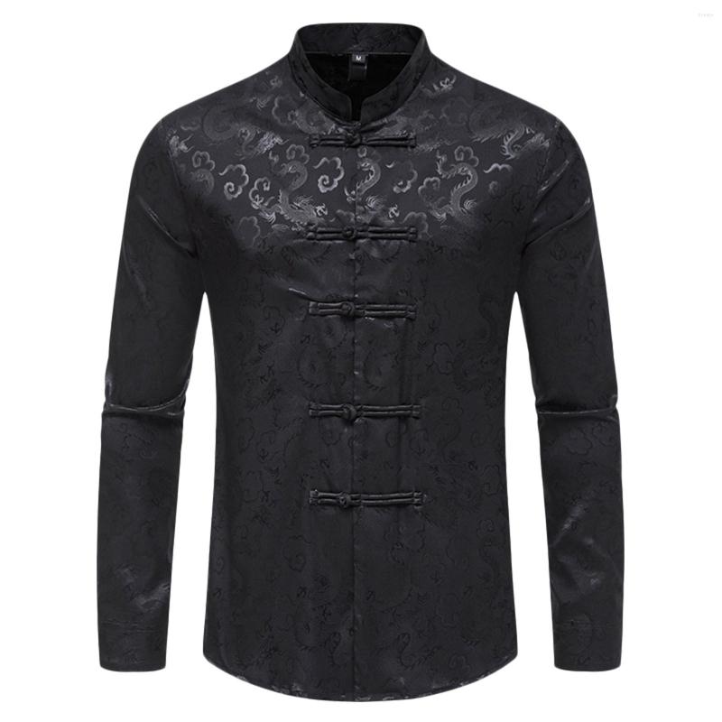 Men' T Shirts Male Casual Braided Button Dragon Print Shirt Stand Collar Long Sleeve Blouse, Black
Men' T Shirts Male Casual Braided Button Dragon Print Shirt Stand Collar Long Sleeve Blouse, Black