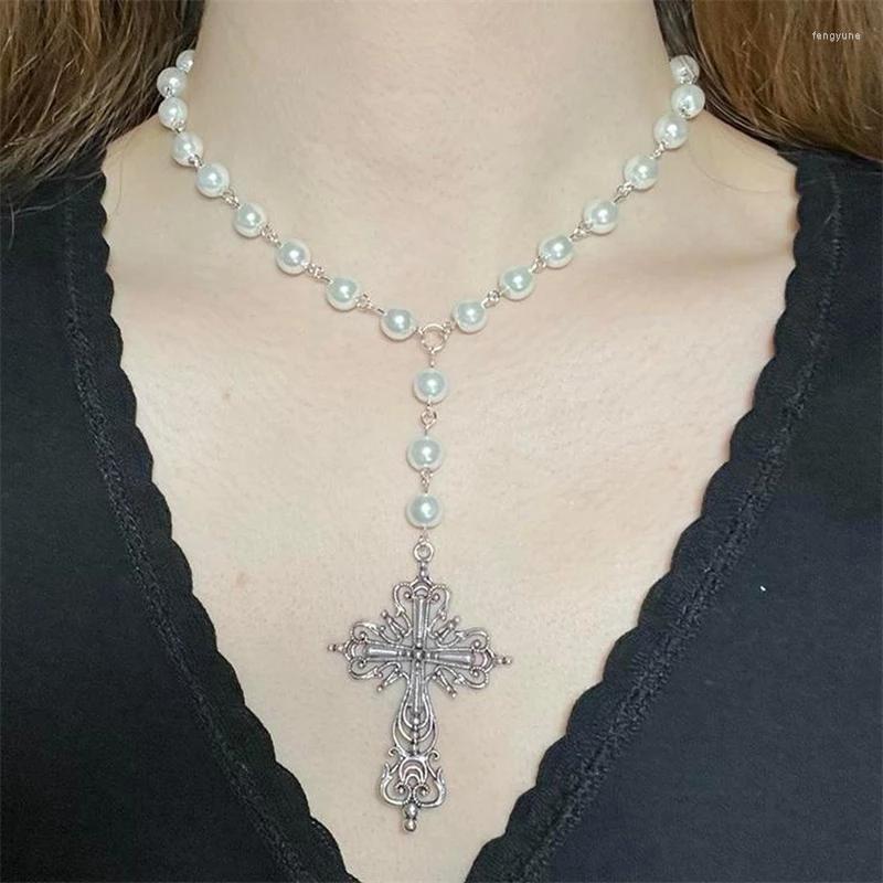 Pendant Necklaces White Pearl Cross Rosary Beads Hand Beaded Chain Bead Necklace With Gothic Victorian Jewelry
Pendant Necklaces White Pearl Cross Rosary Beads Hand Beaded Chain Bead Necklace With Gothic Victorian Jewelry