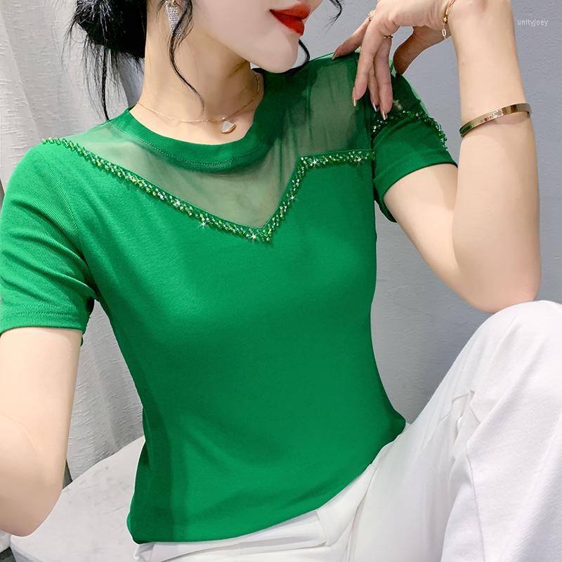 Women's T Shirts Short Sleeved Women's T-Shirt 2023 Summer Fashion O-Neck Beading Solid Color Mesh Top Female Elasticity Camisetas, Black
Women's T Shirts Short Sleeved Women's T-Shirt 2023 Summer Fashion O-Neck Beading Solid Color Mesh Top Female Elasticity Camisetas, Black
