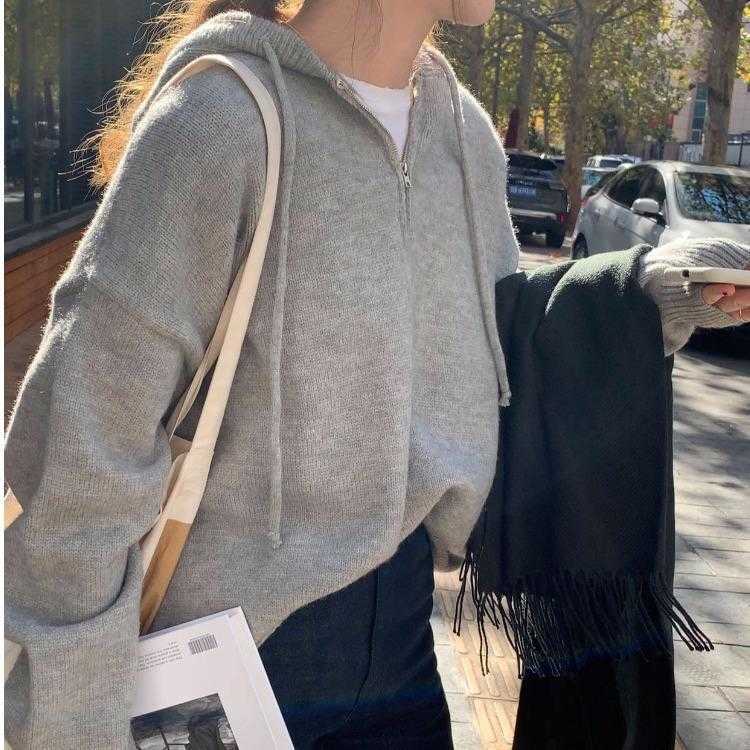 Casual Half Zipper Womens Sweaters Hoodie With Drawstrings Knitwear For Women, Black
Casual Half Zipper Womens Sweaters Hoodie With Drawstrings Knitwear For Women, Black