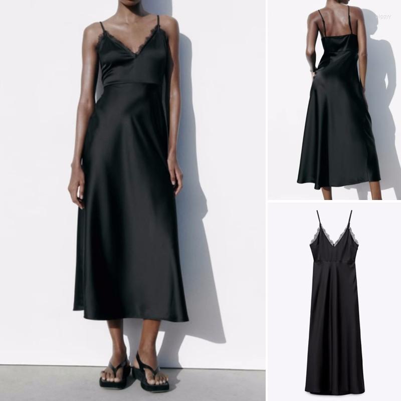 Casual Dresses 2023 Spring Fashion Sexy Lace Stitching Satin Texture Waist Slim Dress Women's Clothing, Black
Casual Dresses 2023 Spring Fashion Sexy Lace Stitching Satin Texture Waist Slim Dress Women's Clothing, Black