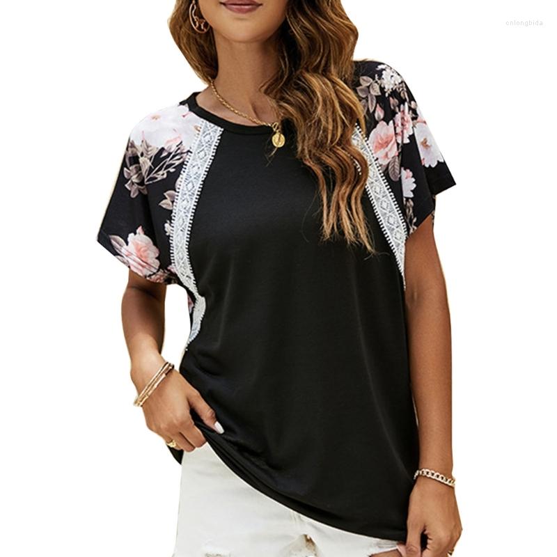 Women' T Shirts 652F Womens Casual Floral Print Batwing Short Sleeve Loose T-Shirts Summer O-Neck Lace Patchwork Blouses Pullover Tunic Top, Black
Women' T Shirts 652F Womens Casual Floral Print Batwing Short Sleeve Loose T-Shirts Summer O-Neck Lace Patchwork Blouses Pullover Tunic Top, Black
