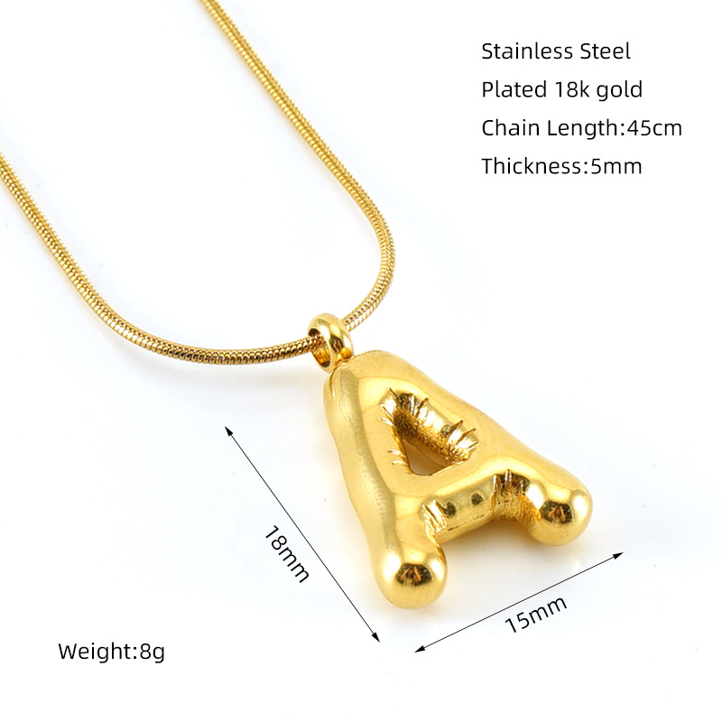 New Fashion Trendy Stainless Steel 18K Yellow Gold Plated A-Z Bubble Letter Pendant Necklace for Girls Women for Party Wedding Nice Gift