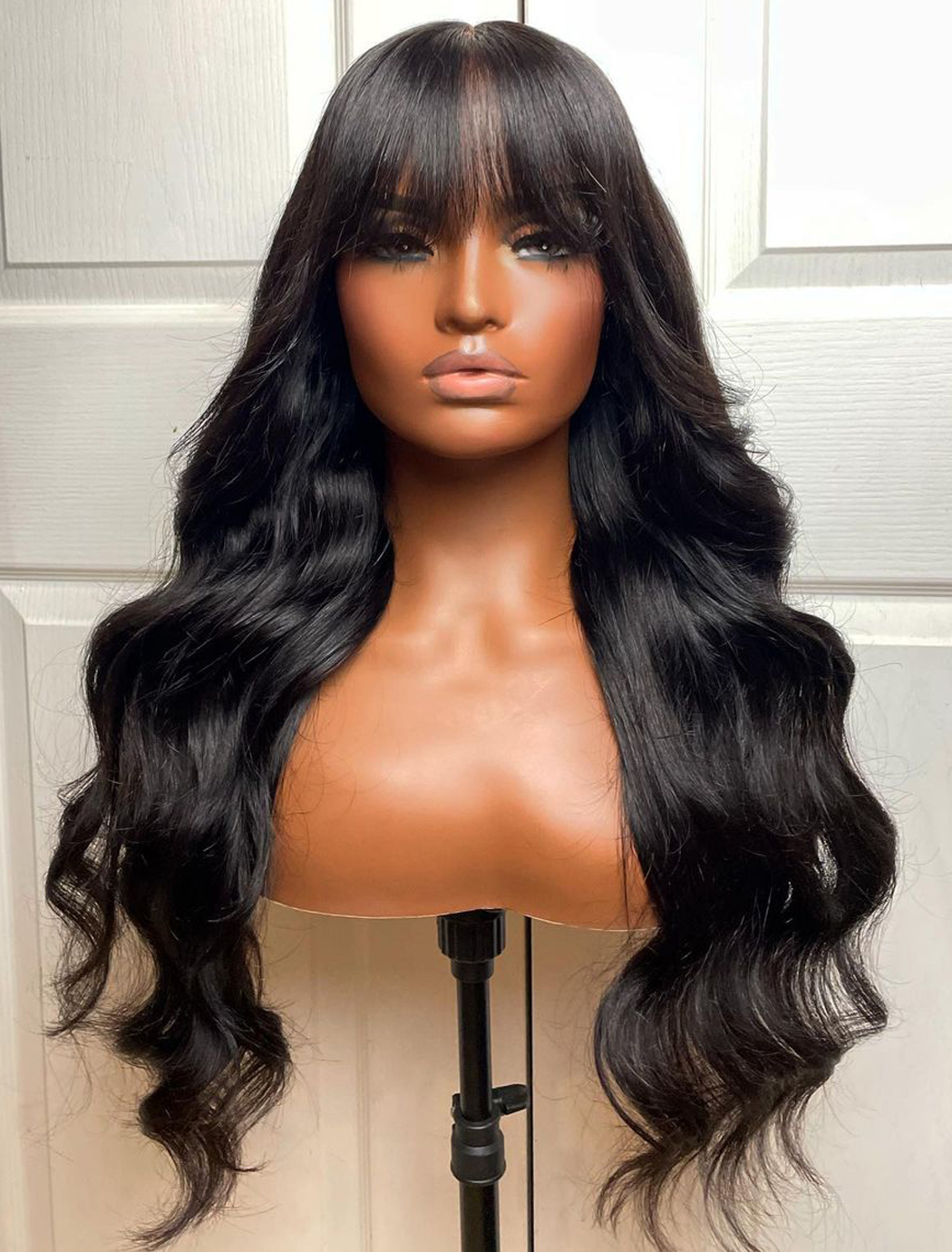 180 200 Density Brazilian Body Wave Fringe Wig Hair Simulaiton Human Hair Wig With Bangs None Full Lace Front Wigs