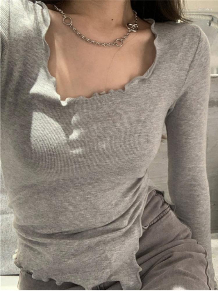 Women's T Shirts Long Sleeve T-shirts 2023 Autumn Slim Bottoming Tees Korean Sexy Solid Line Irregular Wood Ear Edge Hem Knitted, Black
Women's T Shirts Long Sleeve T-shirts 2023 Autumn Slim Bottoming Tees Korean Sexy Solid Line Irregular Wood Ear Edge Hem Knitted, Black