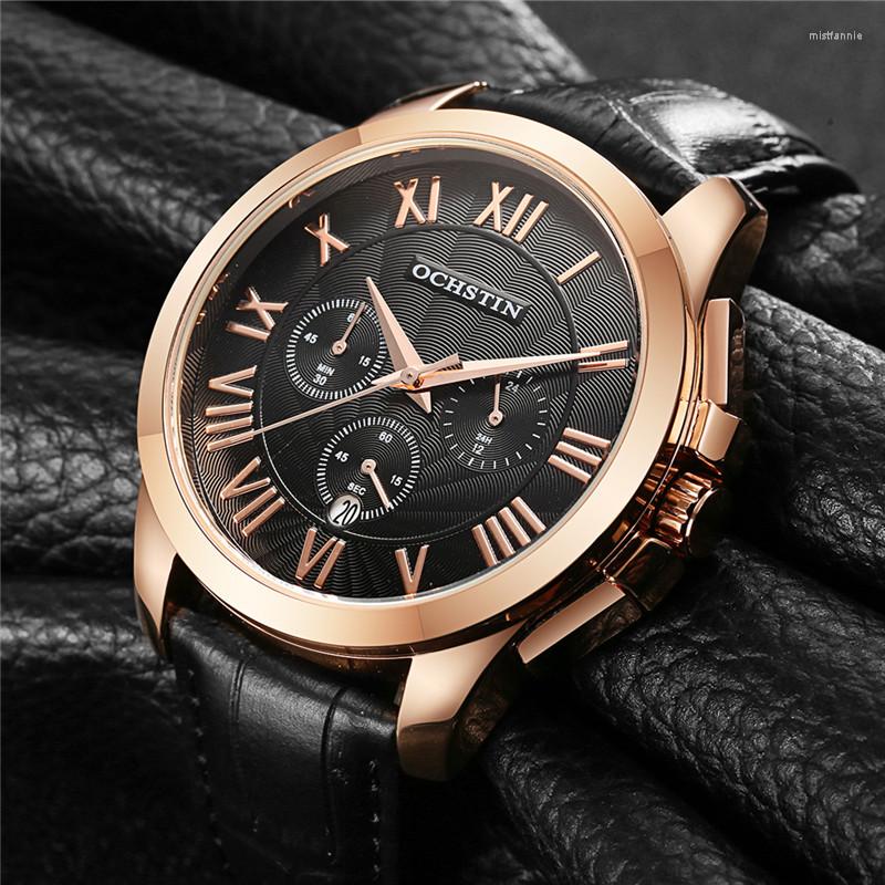 Wristwatches OCHSTIN Men Chronograph Watch Leather Strap Sport Quartz-Watch Fashion Date Men's Wrist Relogio Masculino, Silver black 059b
Wristwatches OCHSTIN Men Chronograph Watch Leather Strap Sport Quartz-Watch Fashion Date Men's Wrist Relogio Masculino, Silver black 059b