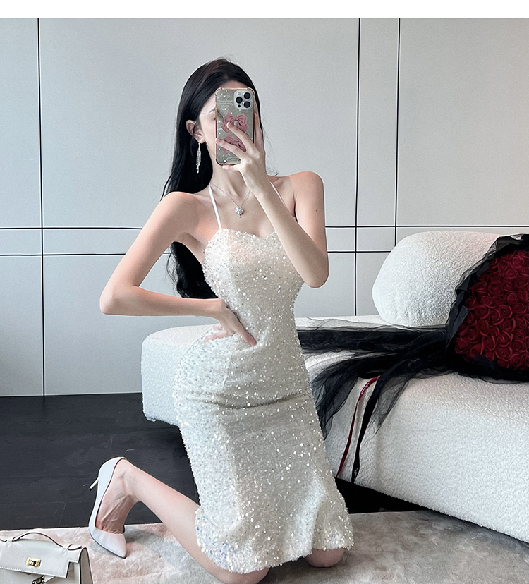 Womens party dresses halter neck sexy off shoulder tubr top strapless paillette shinny bling mermaid tunic vestidos SML