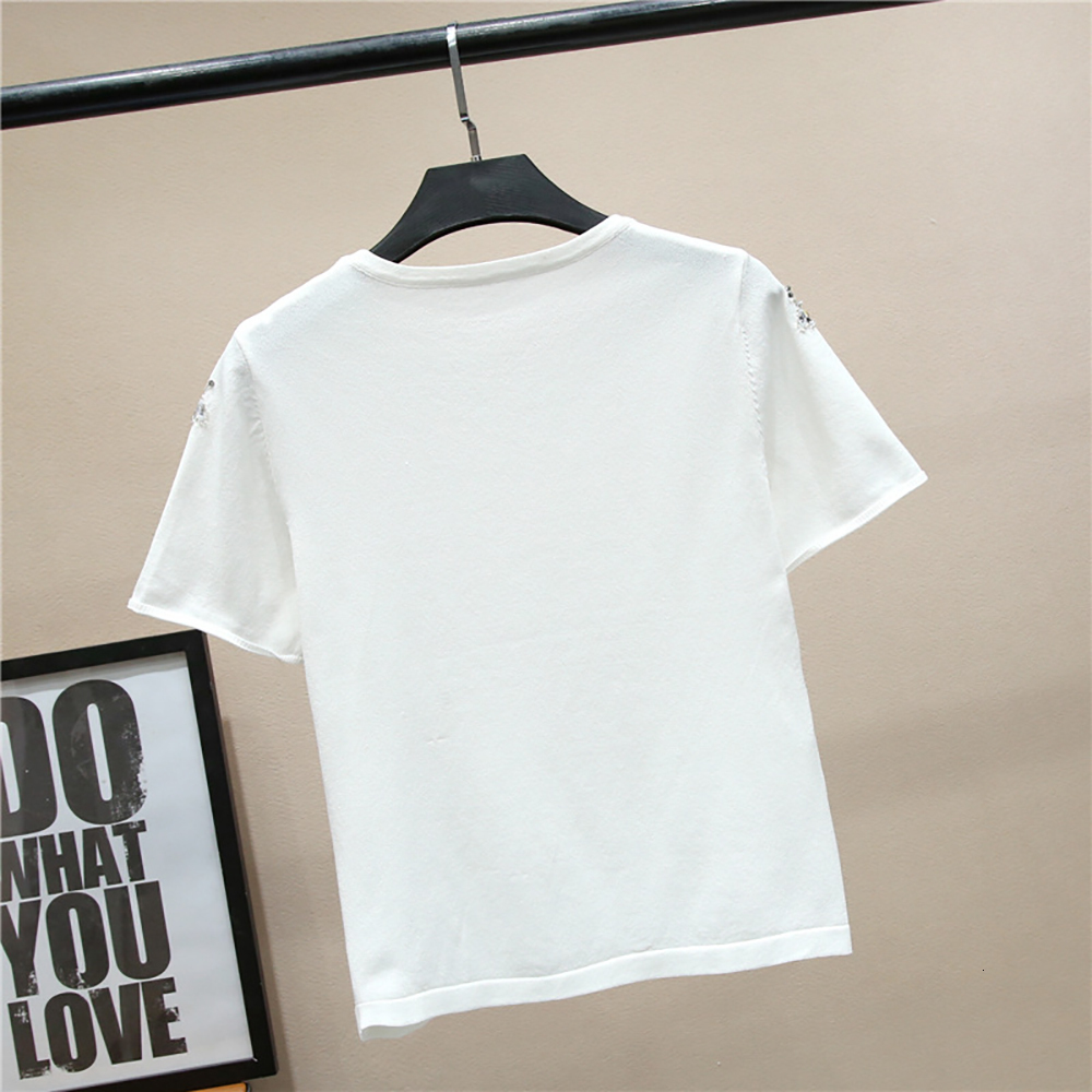 Women's T-Shirt Fashion Beading Diamonds Bee T Shirt O-Neck Short Sleeve Tops Loose Baggy Summer Clothes For Women Clothing Woman Tshirts 230414