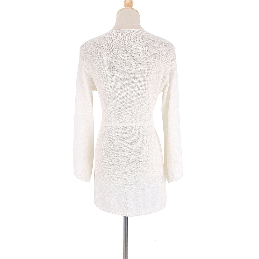 Women's Swimwear Sexy Bikini Cover-ups Beach White Crochet Tunic Knitted Summer Mini Dress Long Sleeves Women Swim Suit Cover Up 230414