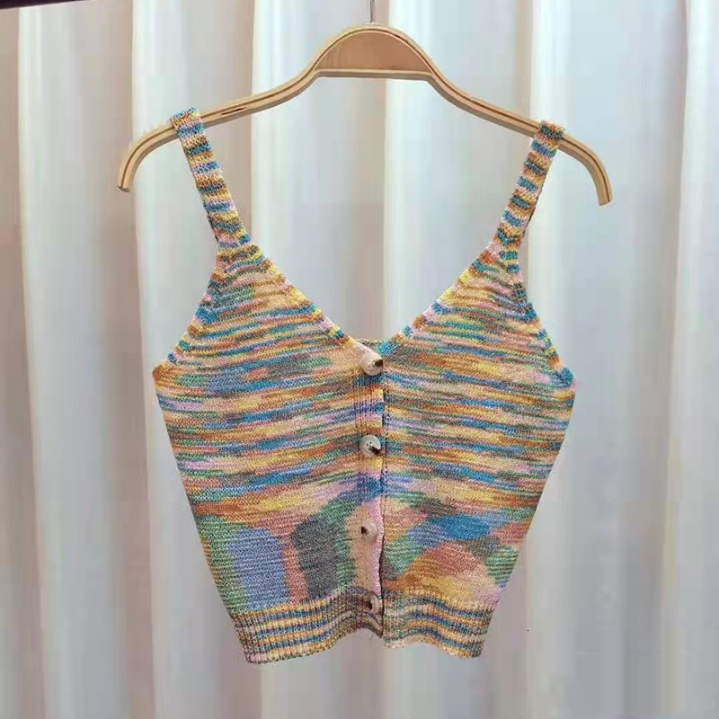 Camisoles Tanks Colorful Striped Knitted Camis Top Spaghetti Strap Buttons Single Breasted Cropped Knitwear Sleevelss Vintage 230413, Pink
Camisoles Tanks Colorful Striped Knitted Camis Top Spaghetti Strap Buttons Single Breasted Cropped Knitwear Sleevelss Vintage 230413, Pink